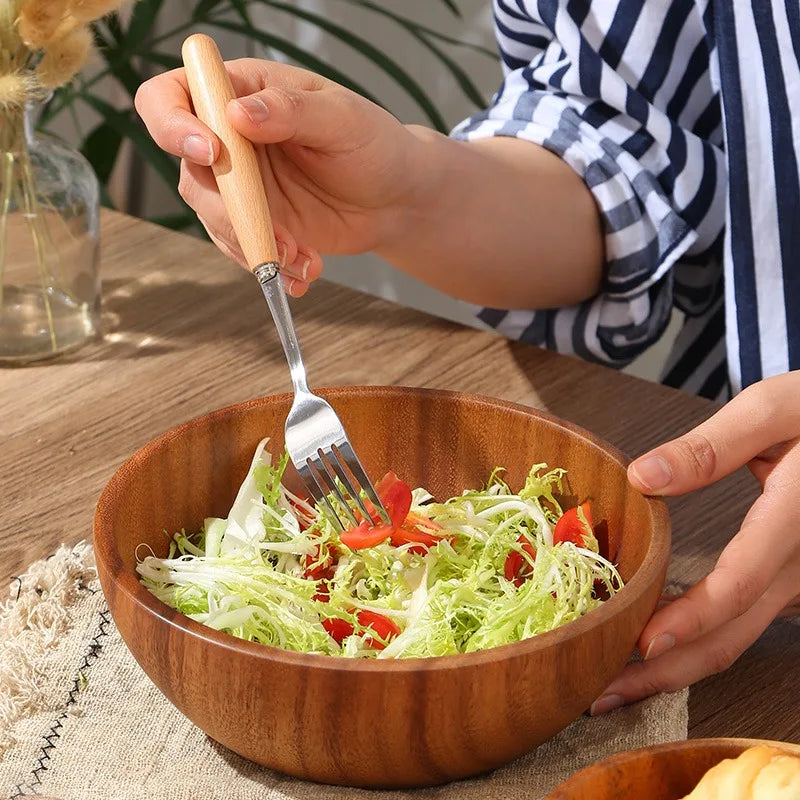 Acacia Wooden Bowl Japanese Style Salad Bowl Ramadan - Tophatter Daily Deals
