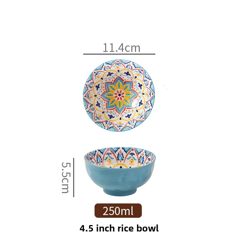 Bohemian Ceramic Rice Bowl Retro Noodle Bowl Kitchen Gift Lanyun-4.5inch - Tophatter Daily Deals