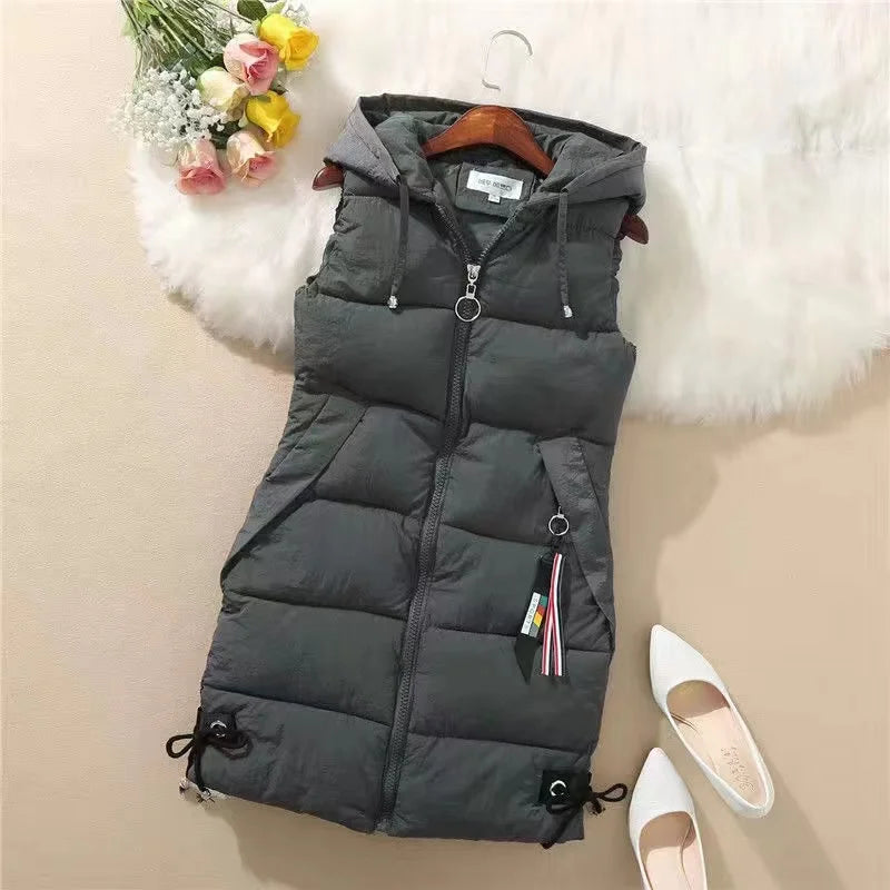Warm Cozy Women’s Puffer Vest – Long Quilted, Cotton Shell Grey - Tophatter Daily Deals
