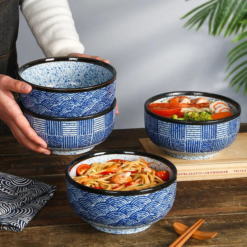 Qinghai Wave Noodle Bowl Hand Painted Vintage Ceramic Bowl - Tophatter Daily Deals