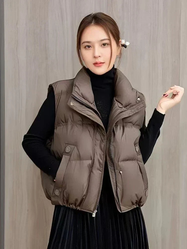 Warm Women’s Down Vest - Stand Collar, Duck Down, Winter - Tophatter Daily Deals