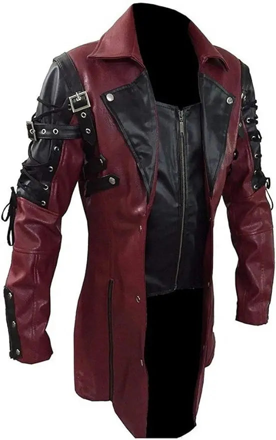 Mens Steampunk Faux Leather Trench Biker Jacket Apparel & Accessories > Clothing > Outerwear > Coats & Jackets > Trench Coats - Tophatter Daily Deals