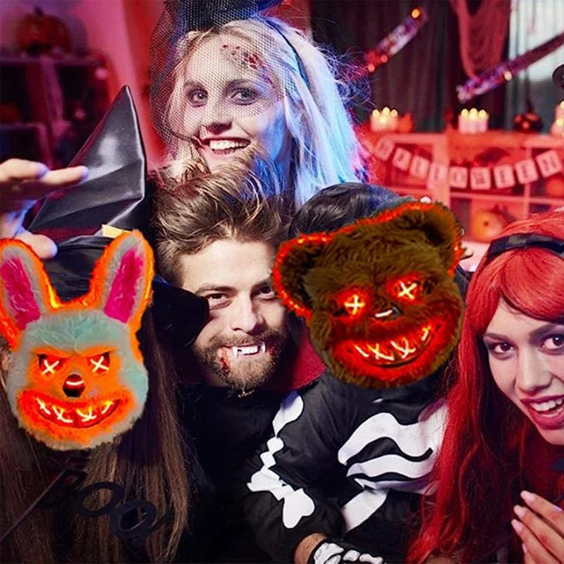 Halloween LED Mask Faux Fur Bunny Bear Cosplay Spooky - Tophatter Daily Deals