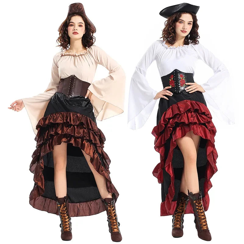 Pirate Costume Corset Dress Halloween Medieval Captain Look - Tophatter Daily Deals