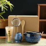 Matcha Tea Set Ceramic Bowls With Bamboo Whisk 6 Piece Blue 6pcs - Tophatter Daily Deals