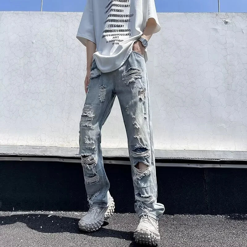 Oversized Relaxed Mens Jeans - Ripped Straight Leg Denim - Tophatter Daily Deals