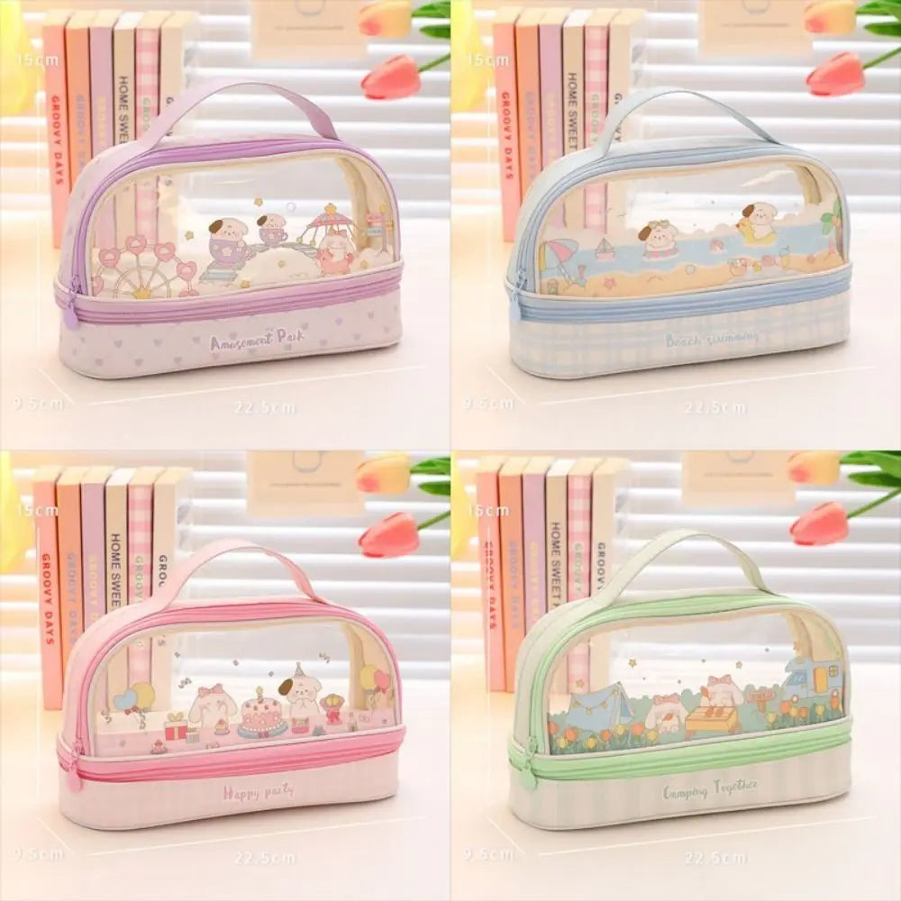 Kawaii Double Layer Pencil Case Large Transparent Stationery Animals - Tophatter Daily Deals