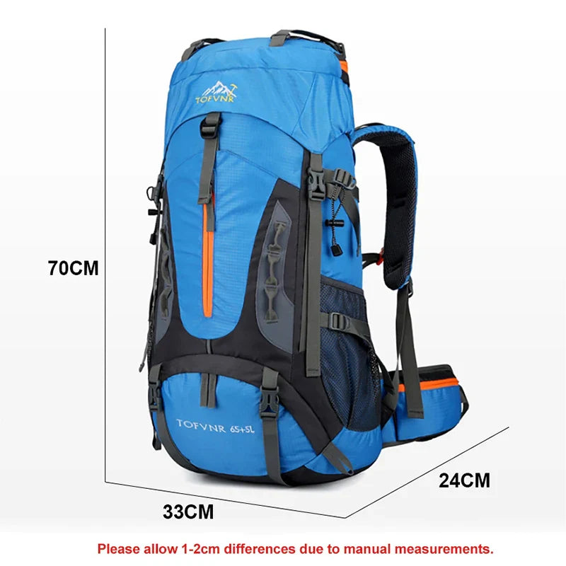 70L Camping Backpack Tear-Resistant Rucksack Blue Backpacks - Tophatter Daily Deals