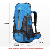 70L Camping Backpack Tear-Resistant Rucksack Blue Backpacks - Tophatter Daily Deals