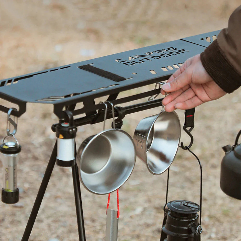 Foldable Camping Tripod Top Plate Rack Black Camp Furniture - Tophatter Daily Deals