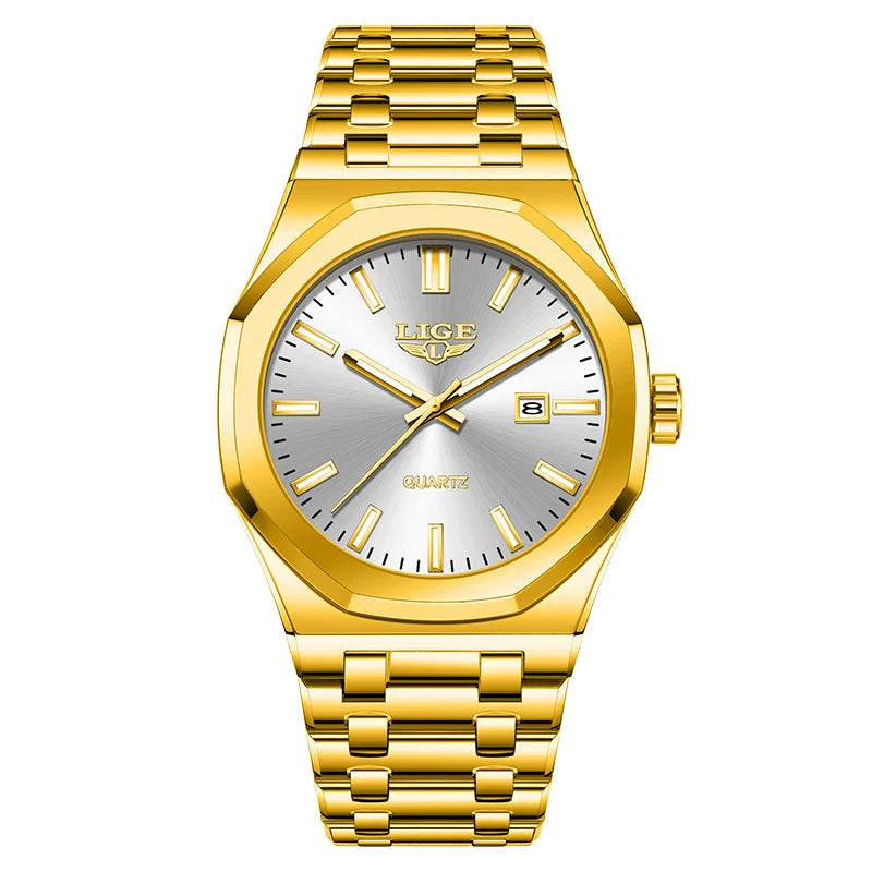 Quartz Watch Stainless Steel Waterproof Luminous Wristwatch Gold white - Tophatter Daily Deals