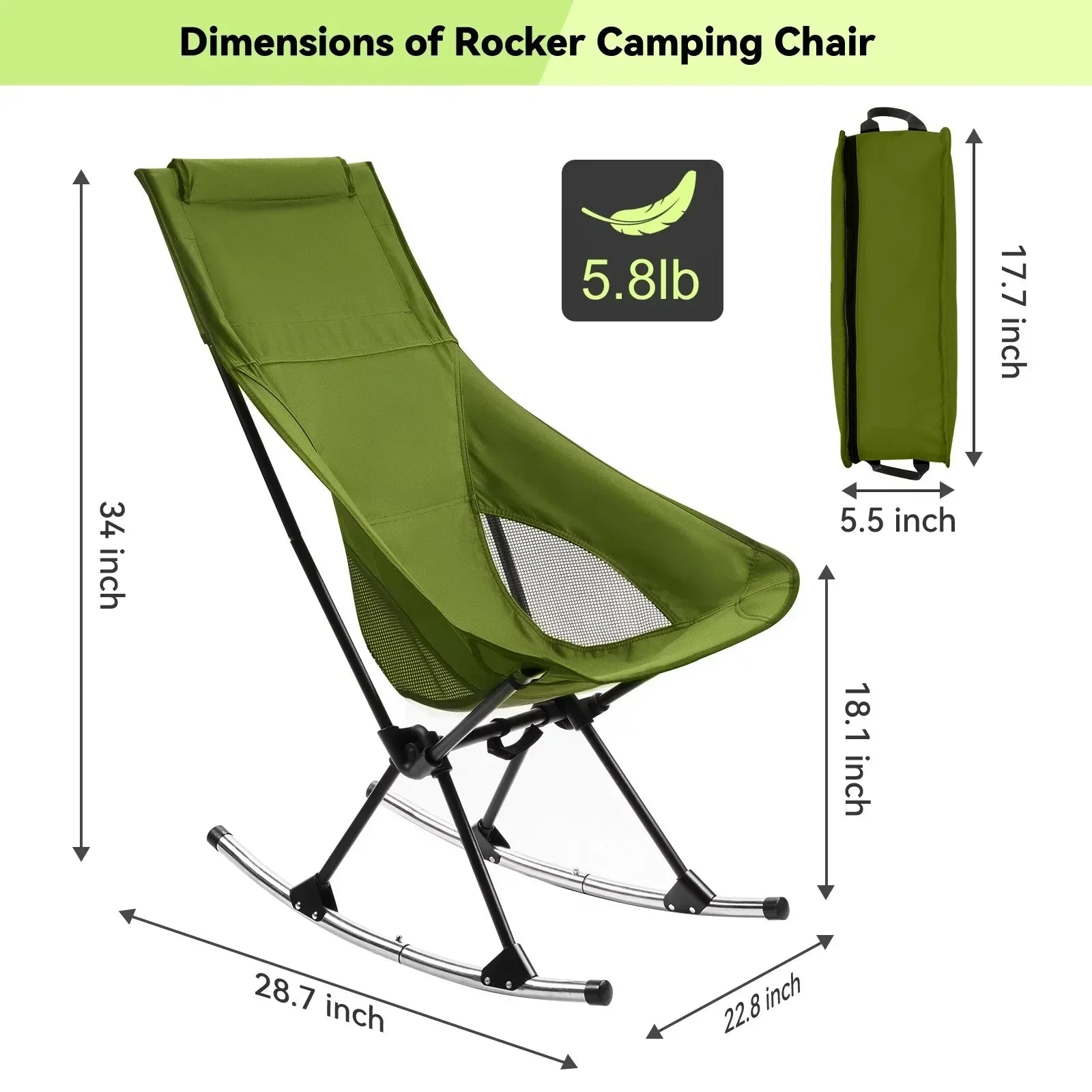 Foldable Camping Rocking Chair Green Camp Furniture - Tophatter Daily Deals