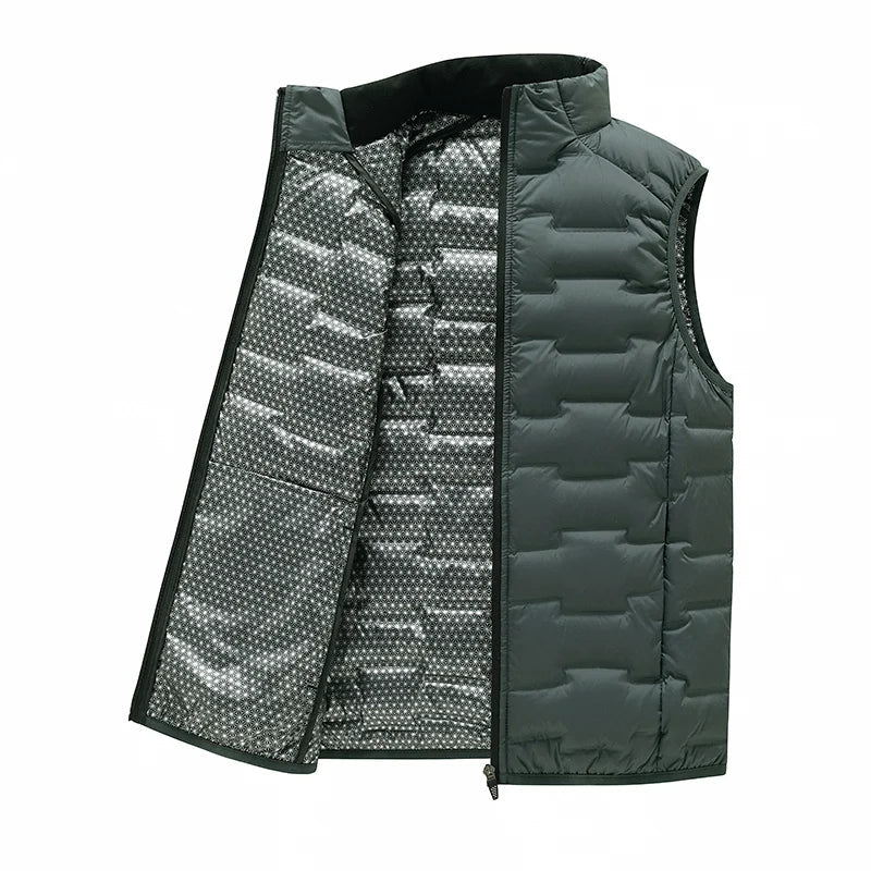 Warm Cozy Men’s Down Vest - Stand Collar, Duck Down, Winter Deep Green - Tophatter Daily Deals