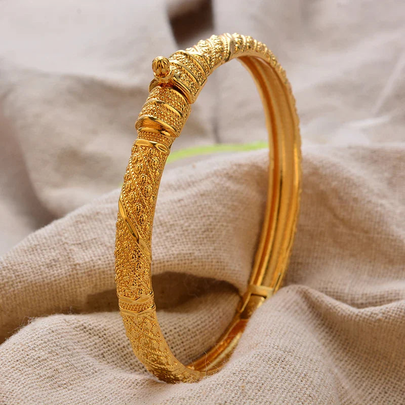 Gold Plated Bangles Luxury Arabic Wedding Bracelet style6 58-60mm - Tophatter Daily Deals