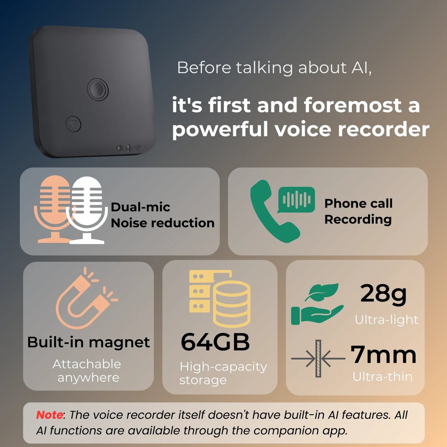 AI Voice Recorder 64GB With Transcription And Translation - Tophatter Daily Deals