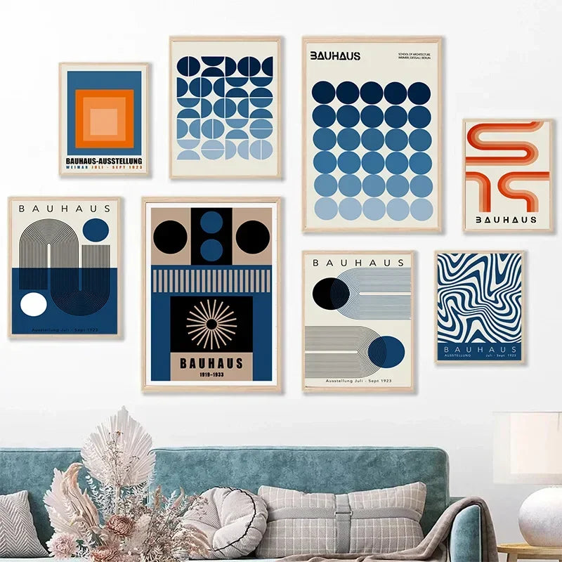 Abstract Blue Bauhaus Canvas Wall Art Modern Bedroom - Tophatter Daily Deals