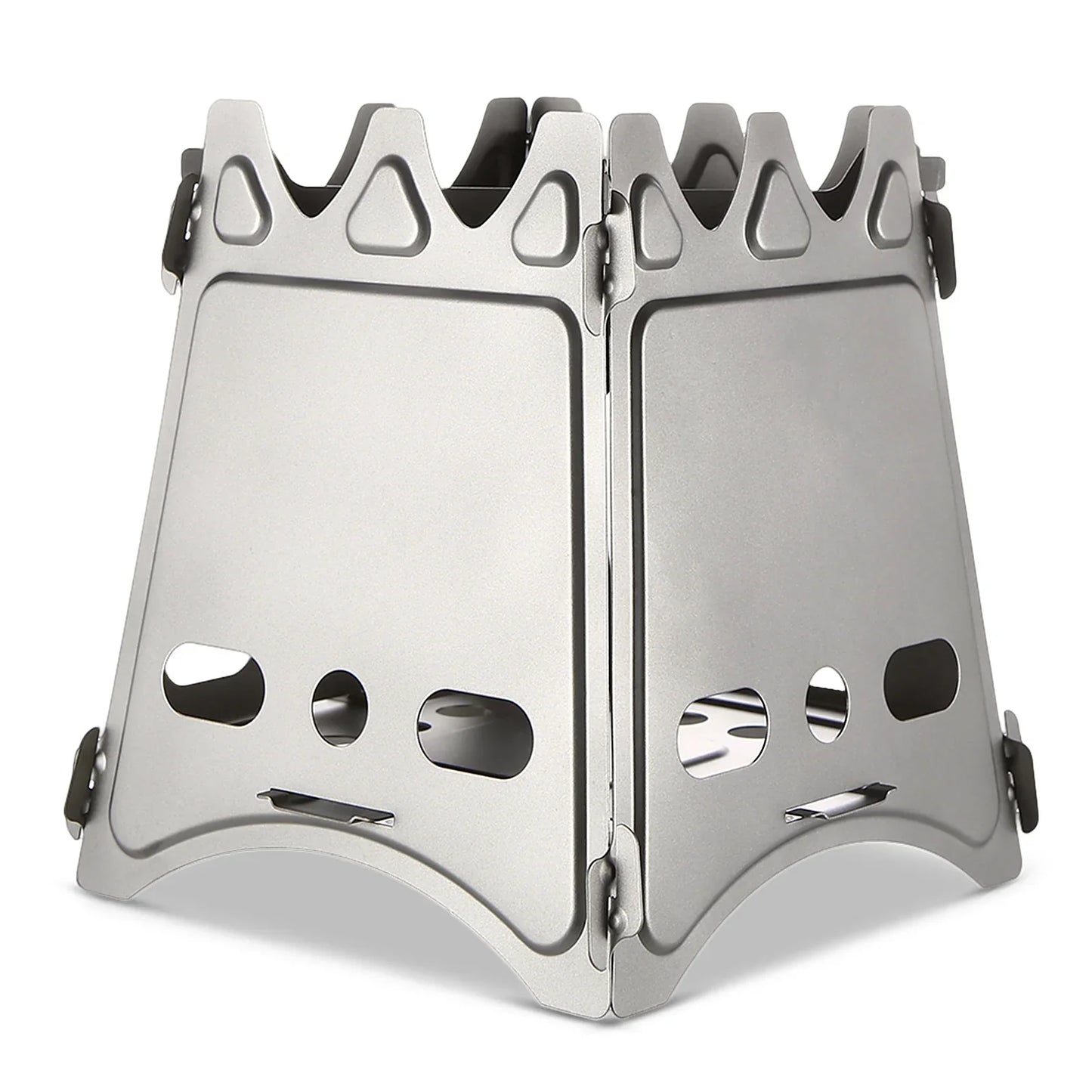 Compact Folding Titanium Wood Stove Silver Camp Cooking - Tophatter Daily Deals