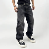 Oversized Men's Jeans - Straight Cut, Washed Denim, Autumn Black - Tophatter Daily Deals