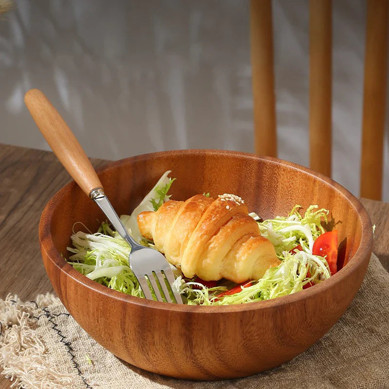 Acacia Wooden Bowl Japanese Style Salad Bowl Ramadan - Tophatter Daily Deals