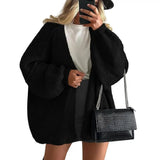 Oversized Women’s Cardigan - Open Front Chunky Knit, Fall Black - Tophatter Daily Deals