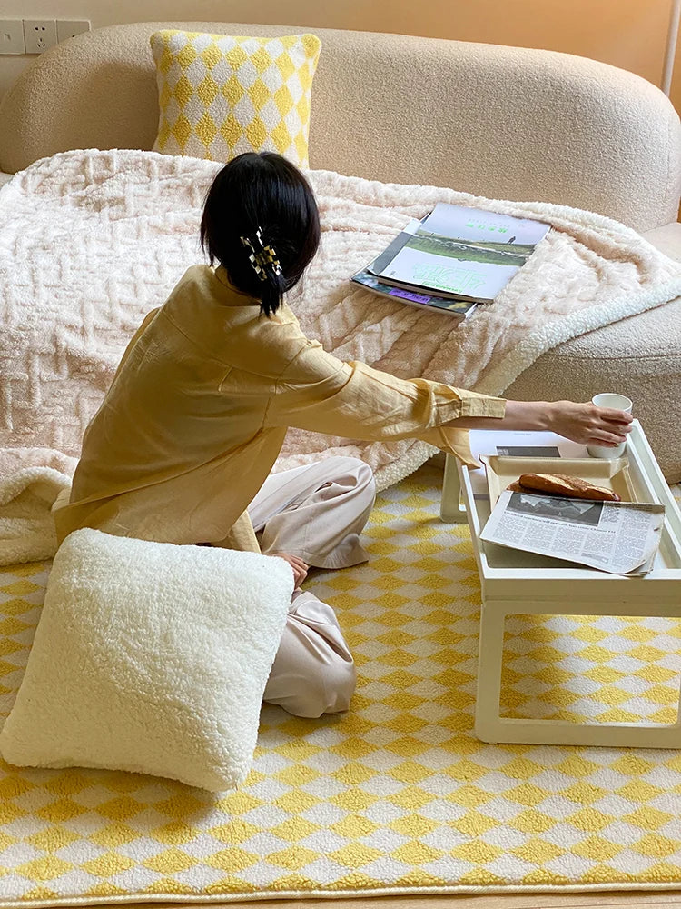 Checkerboard Plush Area Rug Japanese Style Minimalist - Tophatter Daily Deals