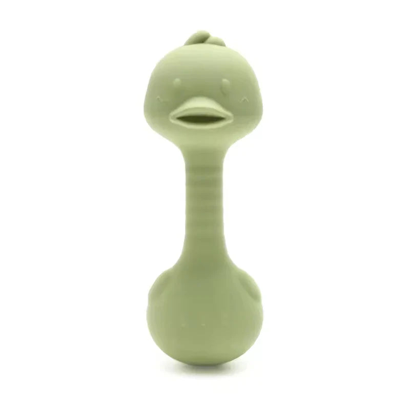 Silicone Rabbit Teether Rattle Newborn Sensory Toys Duck Olive green - Tophatter Daily Deals
