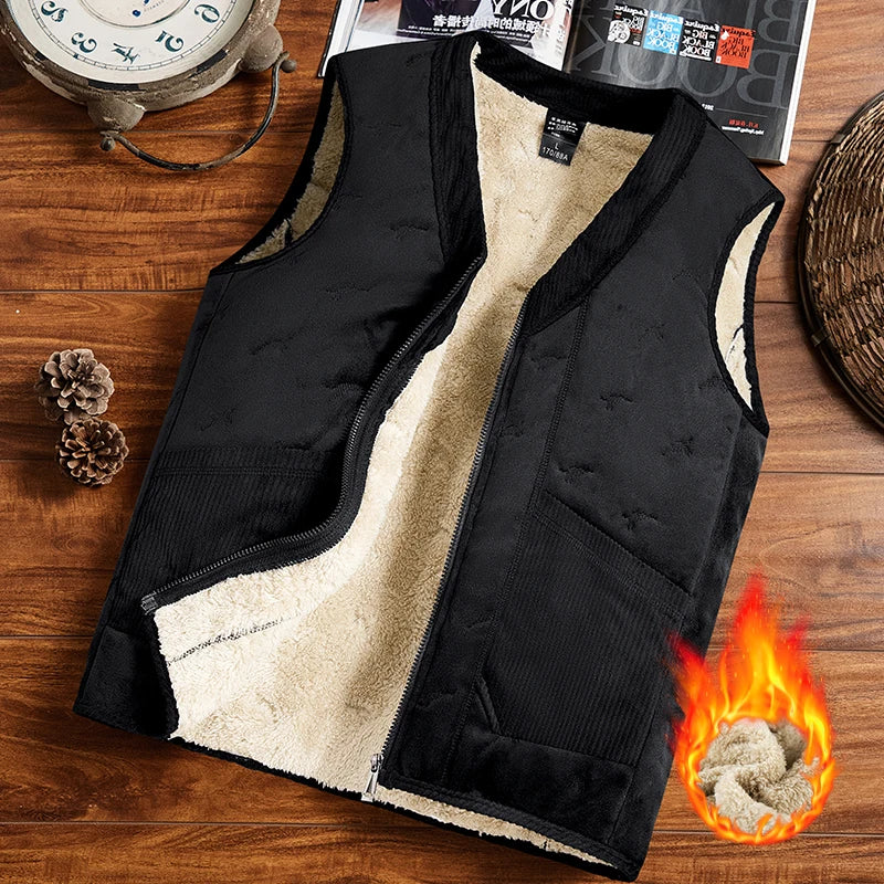 Warm Cozy Men's Vest - Sleeveless Zipper, Lined Winter Black - Tophatter Daily Deals
