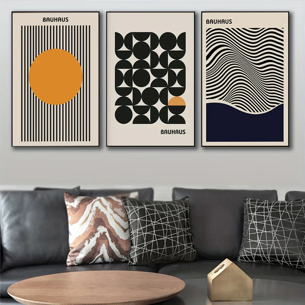 Modern Bauhaus Geometric Wall Art Prints Three Piece Set - Tophatter Daily Deals