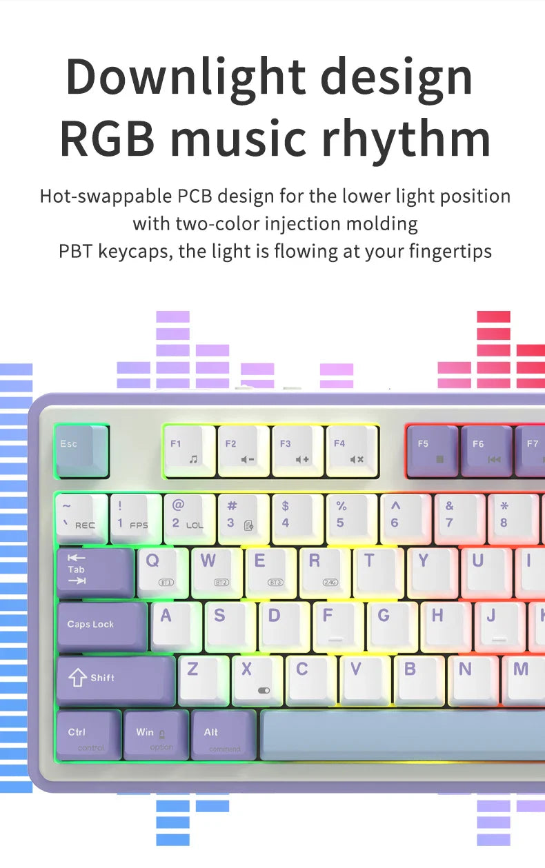 Mechanical Keyboard 87 Key Tri Mode RGB Hot Swappable - Tophatter Daily Deals