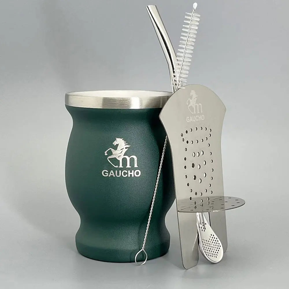 Yerba Mate Bombilla Set Stainless Steel Mate Kit Easy Clean MT019-05 Green - Tophatter Daily Deals