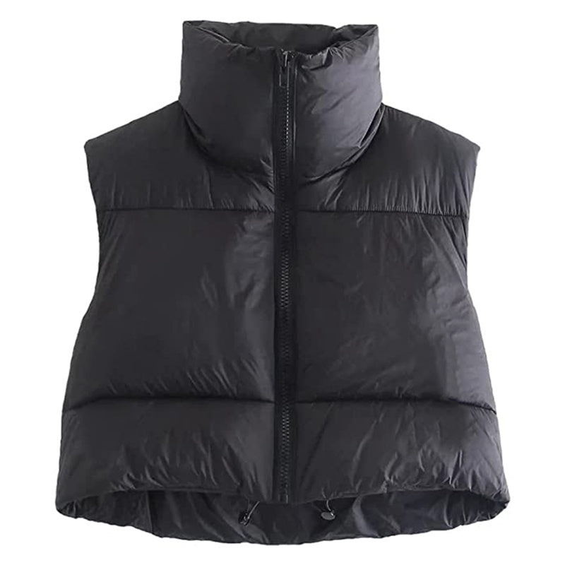 Warm Women’s Puffer Vest - Cropped Boxy, Polyester, Winter - Tophatter Daily Deals