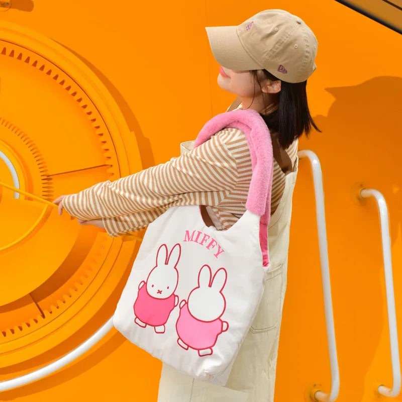 Miffy Plush Tote Bag Pink x White Animals - Tophatter Daily Deals