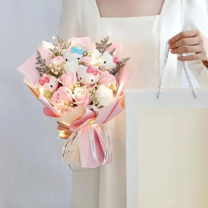 Sanrio Hello Kitty Kawaii Plush Bouquet Pink Flowers - Tophatter Daily Deals