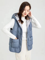 Lightweight Women Hooded Down Vest - Boxy, Down, Autumn Blue - Tophatter Daily Deals