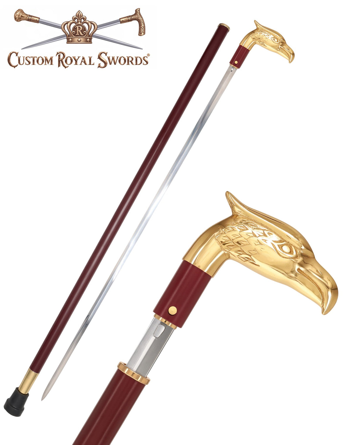 Custom RC Swords Brass Eagle Handle Sword Cane – Mahogany Metal Shaft, 29" Blade Sword Canes - Tophatter Daily Deals