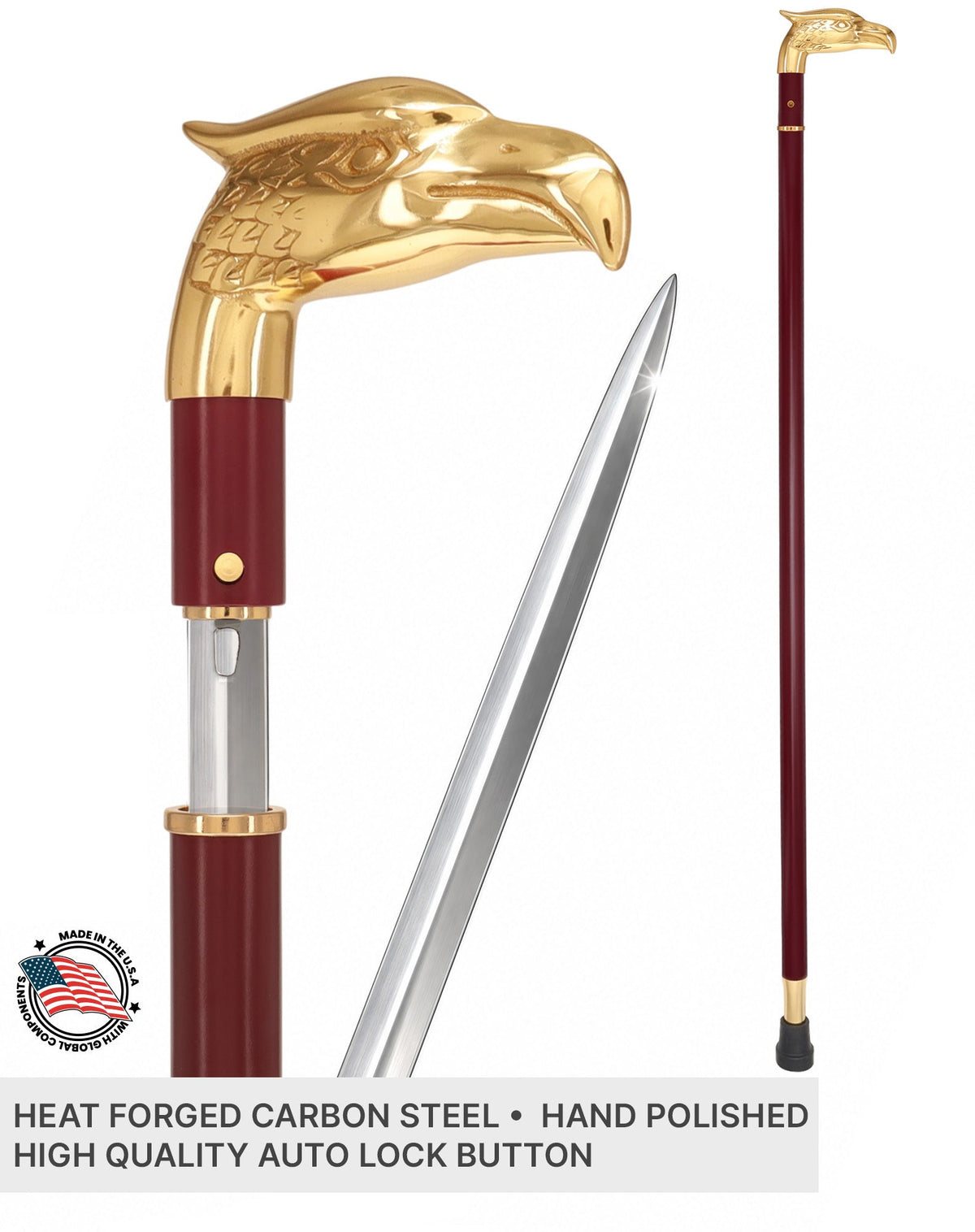 Custom RC Swords Brass Eagle Handle Sword Cane – Mahogany Metal Shaft, 29" Blade Sword Canes - Tophatter Daily Deals