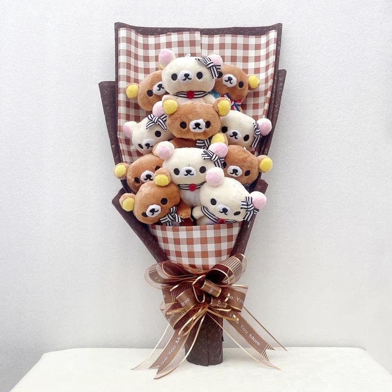 San-X Rilakkuma Korilakkuma Teddy Bear Plush Toy Flower Bouquet Gift Box San-x Rilakkuma & Korilakkuma - Brown Flowers - Tophatter Daily Deals