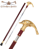 Custom RC Swords Brass Dolphin Handle Sword Cane – Mahogany Metal Shaft, 29" Blade Sword Canes - Tophatter Daily Deals