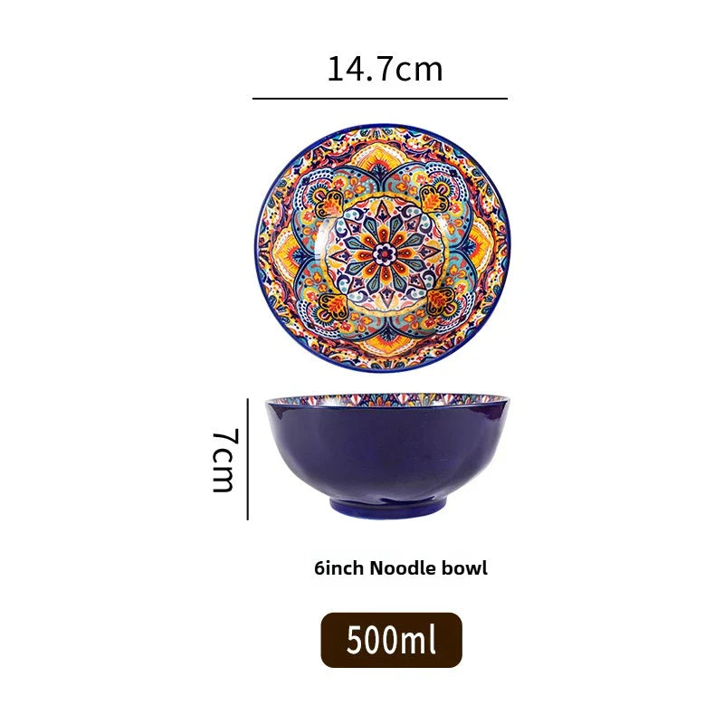 Bohemian Ceramic Rice Bowl Retro Noodle Bowl Kitchen Gift Kaliya-6inch - Tophatter Daily Deals