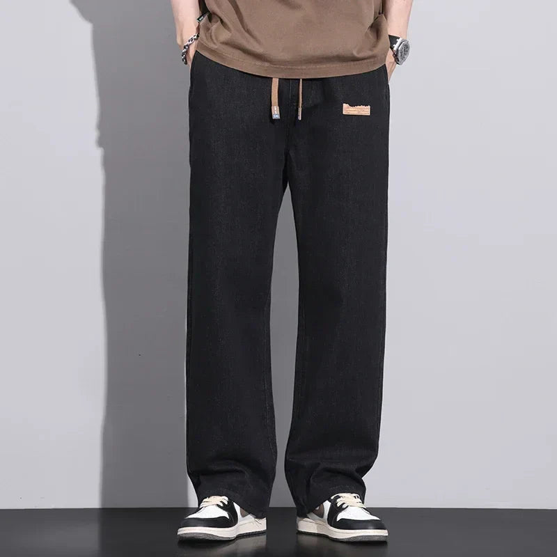 Stretchy Men Wide Leg Jeans - Drawstring Waist, Denim - Tophatter Daily Deals
