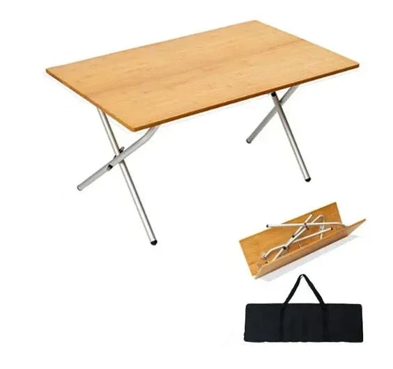 Bamboo Folding Camping Table 2-Fold Brown Camp Furniture - Tophatter Daily Deals