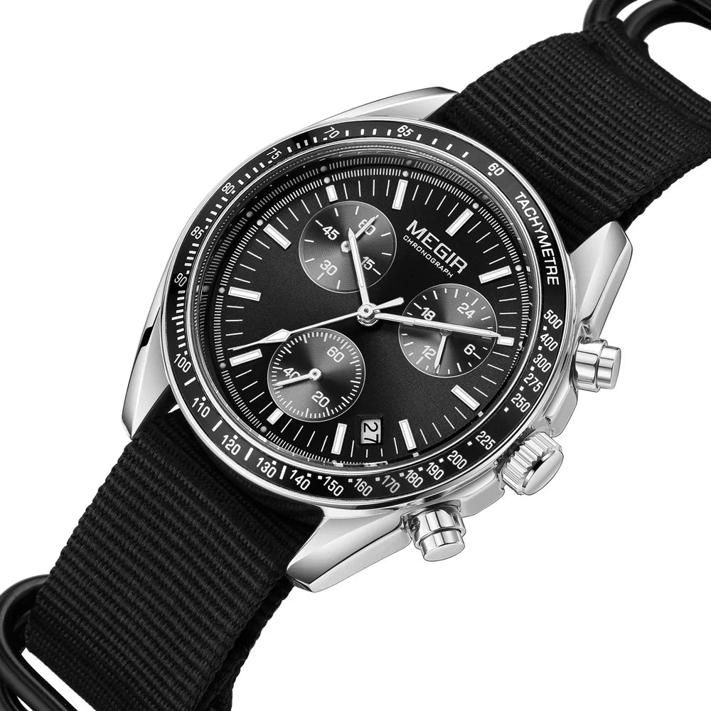 Quartz Chronograph Watch Blue Nylon Strap Waterproof Silver - Tophatter Daily Deals
