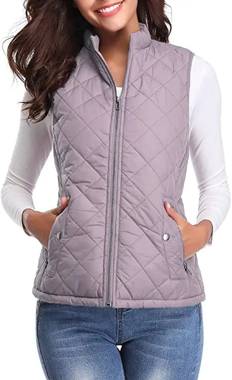 Lightweight Women Quilted Vest - Stand Collar Cotton Winter - Tophatter Daily Deals