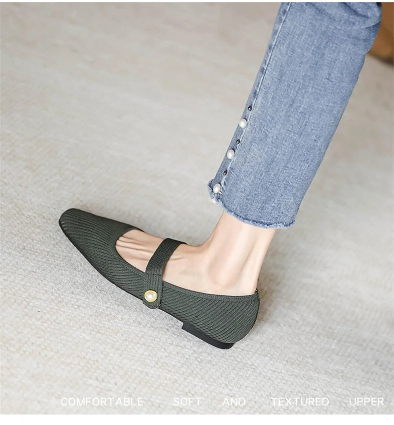 Stretchy Women Mary Jane Flats - Ribbed Knit For Spring - Tophatter Daily Deals