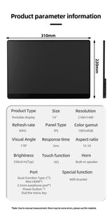 2K Portable Monitor 14 Inch Touch HDR 60Hz Gaming Display - Tophatter Daily Deals