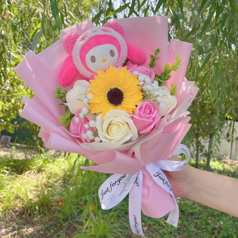 Sanrio Hello Kitty My Melody Kuromi PomPom Purin Cinnamoroll Flowers Plush Toy Flower Bouquet My Melody Pink Flowers - Tophatter Daily Deals