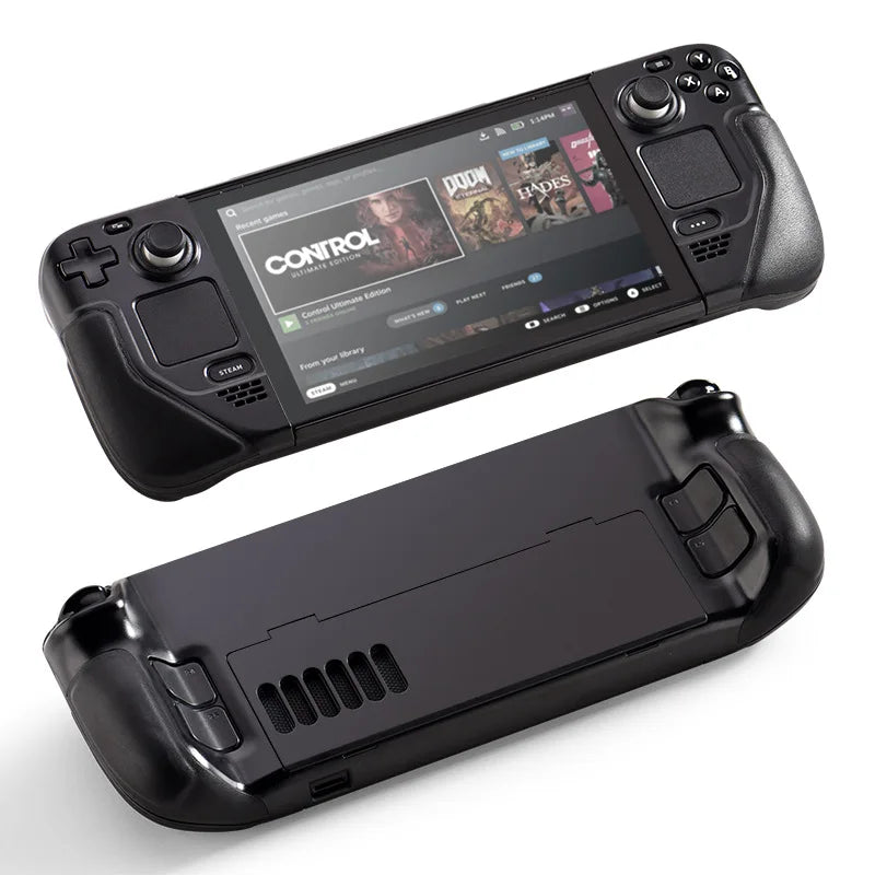 Steam Deck Case Cowhide Wrap Leather Grip Hard Shell Stand Black - Tophatter Daily Deals