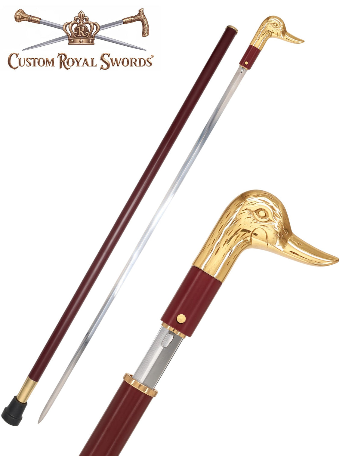 Custom RC Swords Brass Duck Handle Sword Cane – Mahogany Metal Shaft, 29" Blade Sword Canes - Tophatter Daily Deals