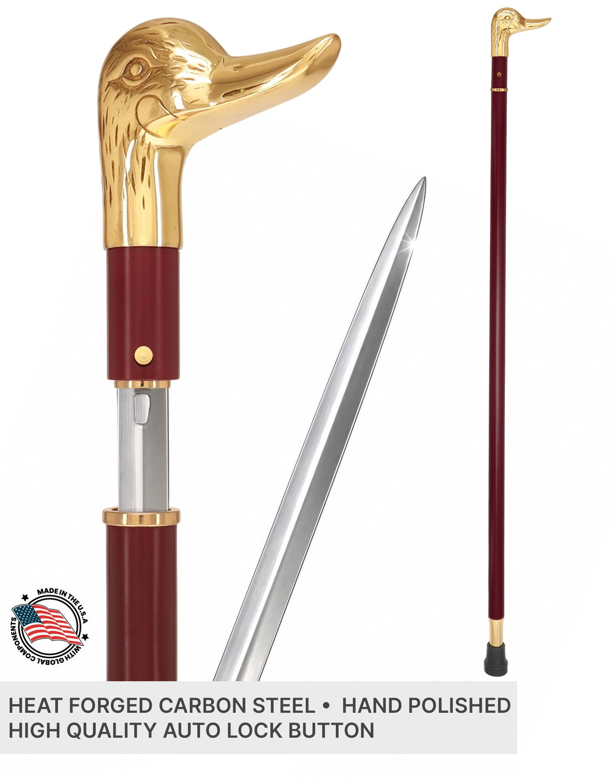 Custom RC Swords Brass Duck Handle Sword Cane – Mahogany Metal Shaft, 29" Blade Sword Canes - Tophatter Daily Deals