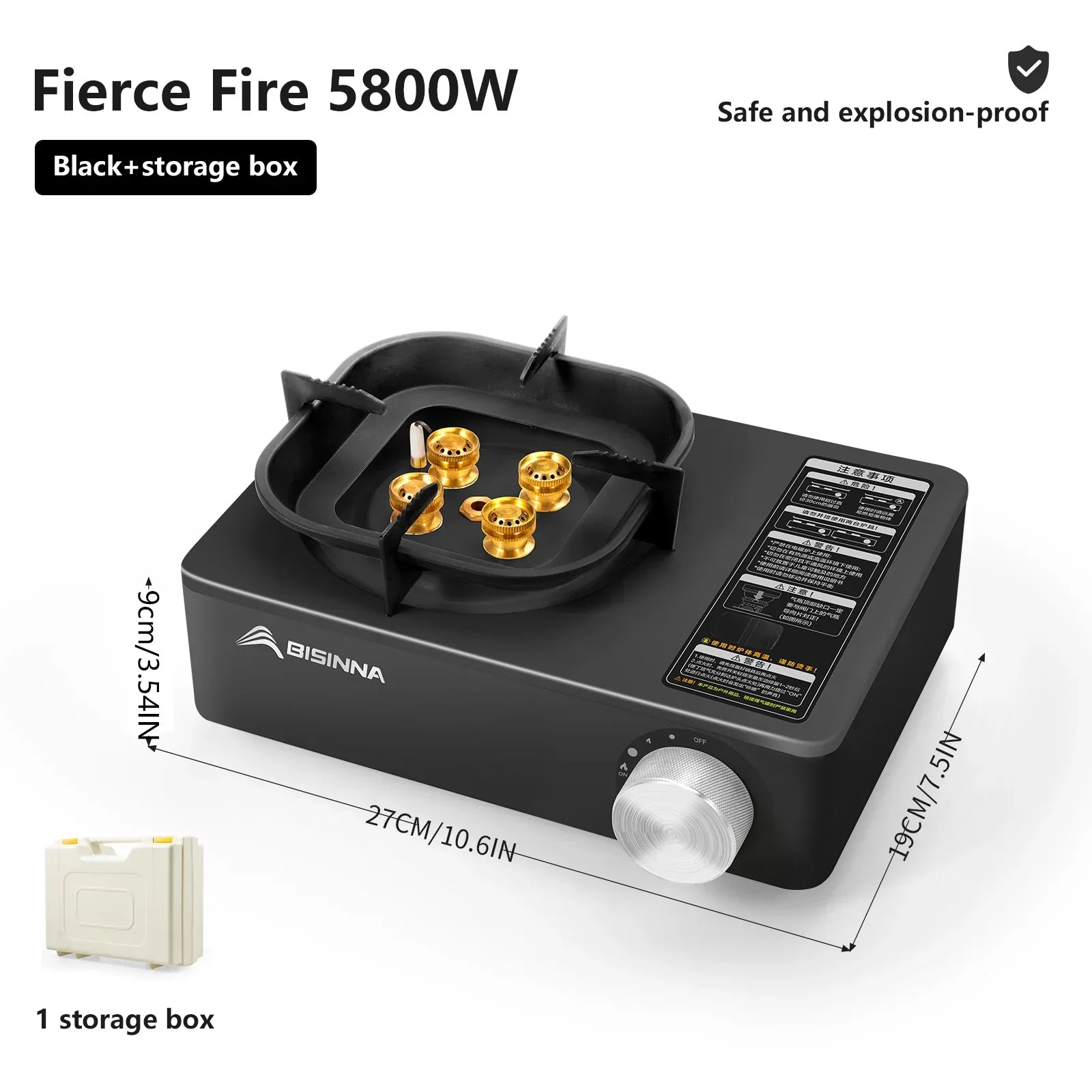 5800W Camping Gas Stove Overvoltage Protection Black Camp Cooking - Tophatter Daily Deals